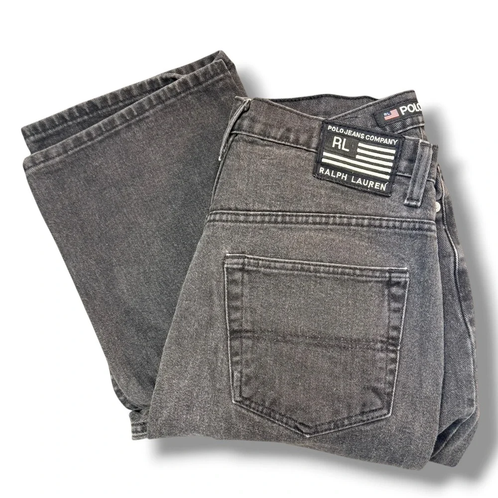 Vintage‎ Polo Jeans Company Straight Leg Mens 34x32 Faded Black Denim Jeans